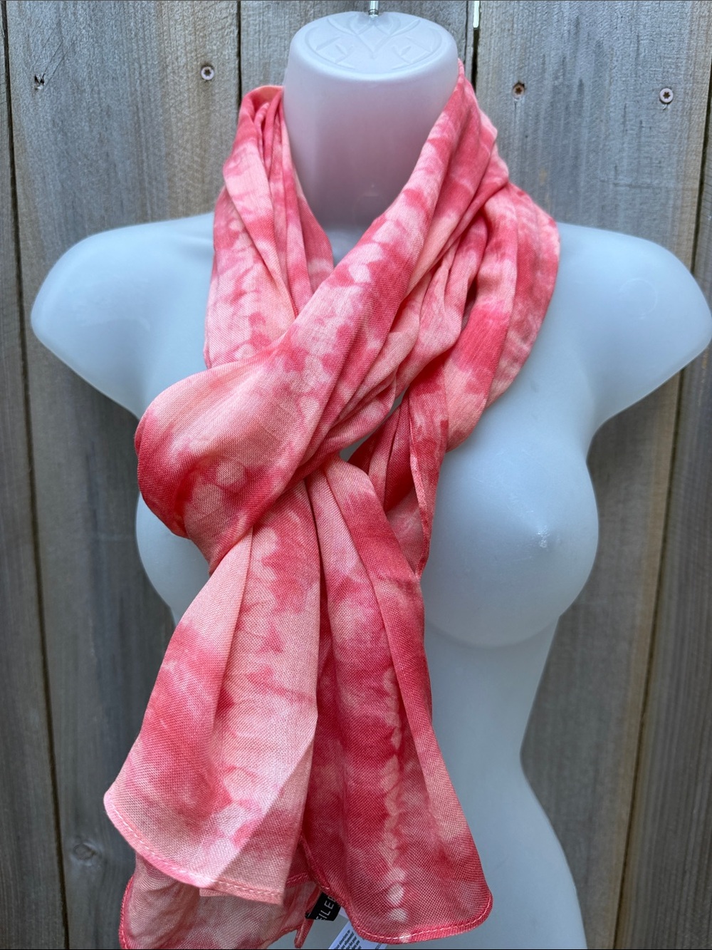 Eileen Fisher Pink Coral Tie Dye Scarf 100% Lyocell Made in Japan Oblong Wrap